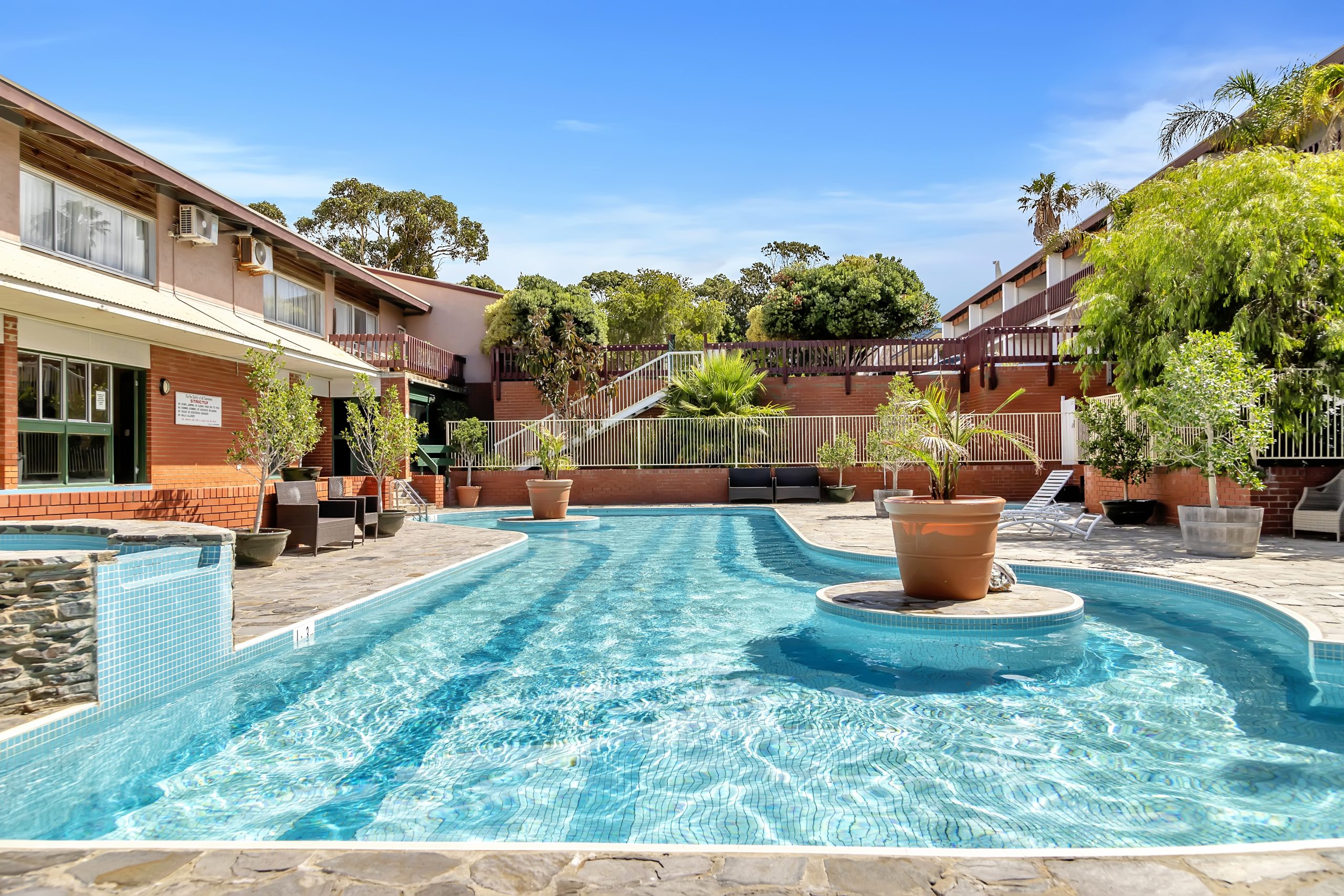 Outdoor swimming pool at Wirrina Cove break free hotel and Golf resort in South Australia.